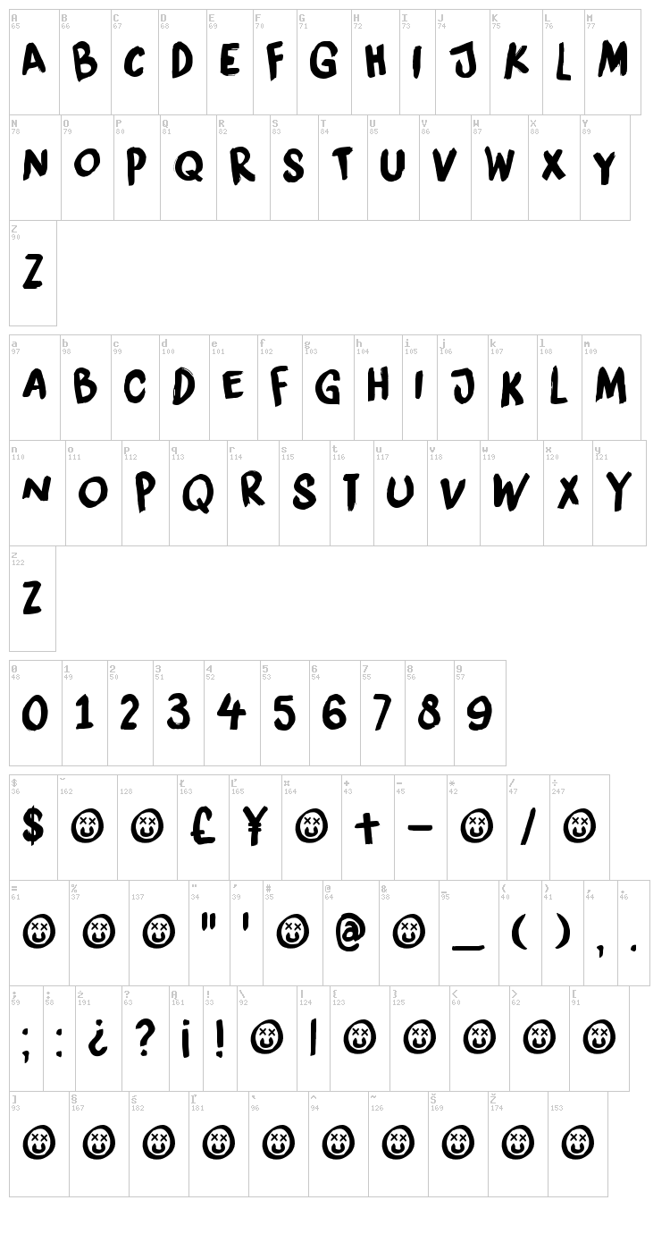 DK Liquid Embrace font map